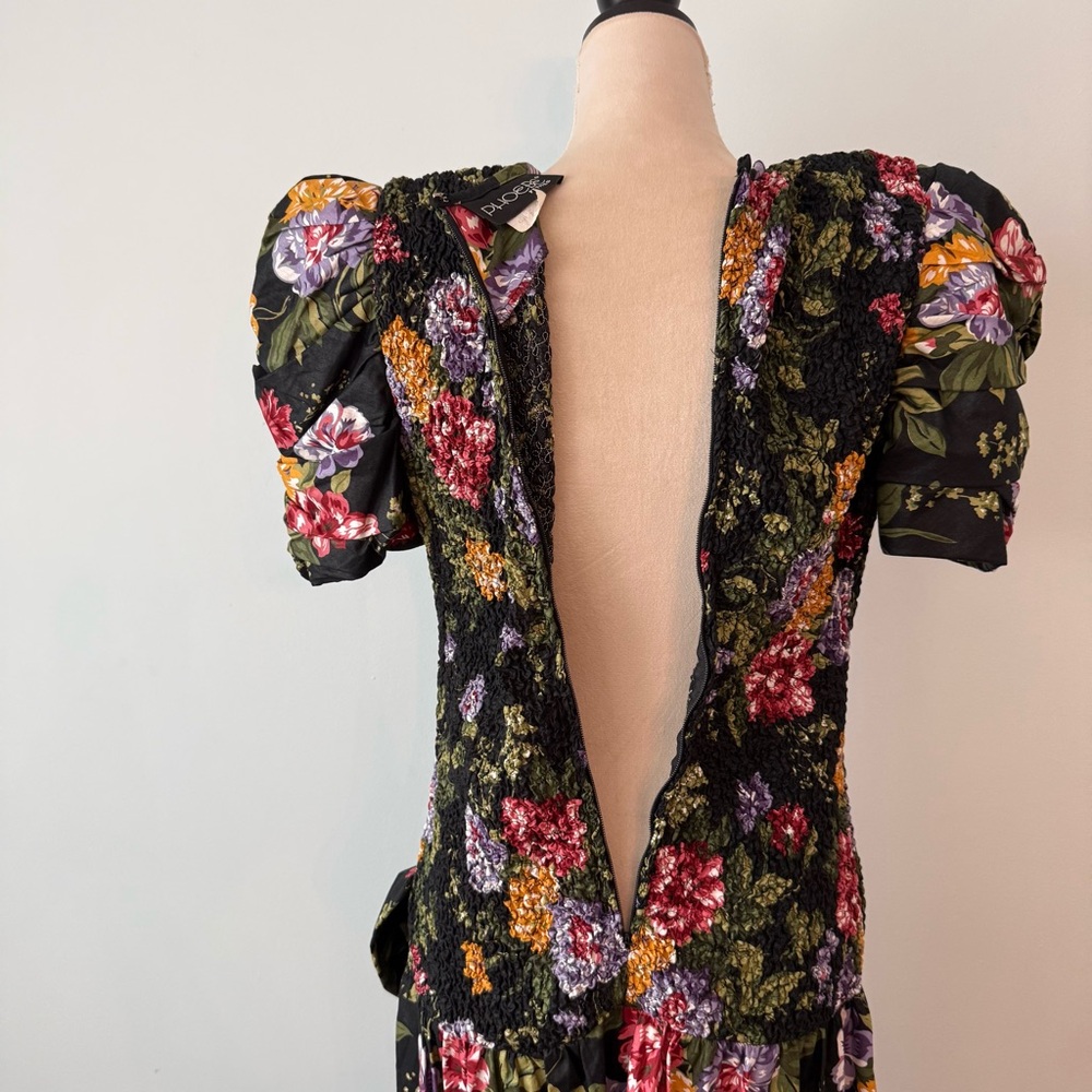 🌸🌼Phoebe Petite Black Floral Smocked Dress Drop Waist Bow Puff Sleeve Romantic - Picture 11 of 14